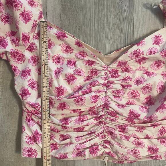 Zara Pink Floral Off The Shoulder Bardot Top Size Large - Picture 8 of 13